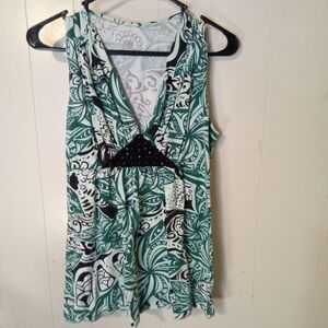 Elegant V-Neck Sleeveless Blouse - Teal and Black